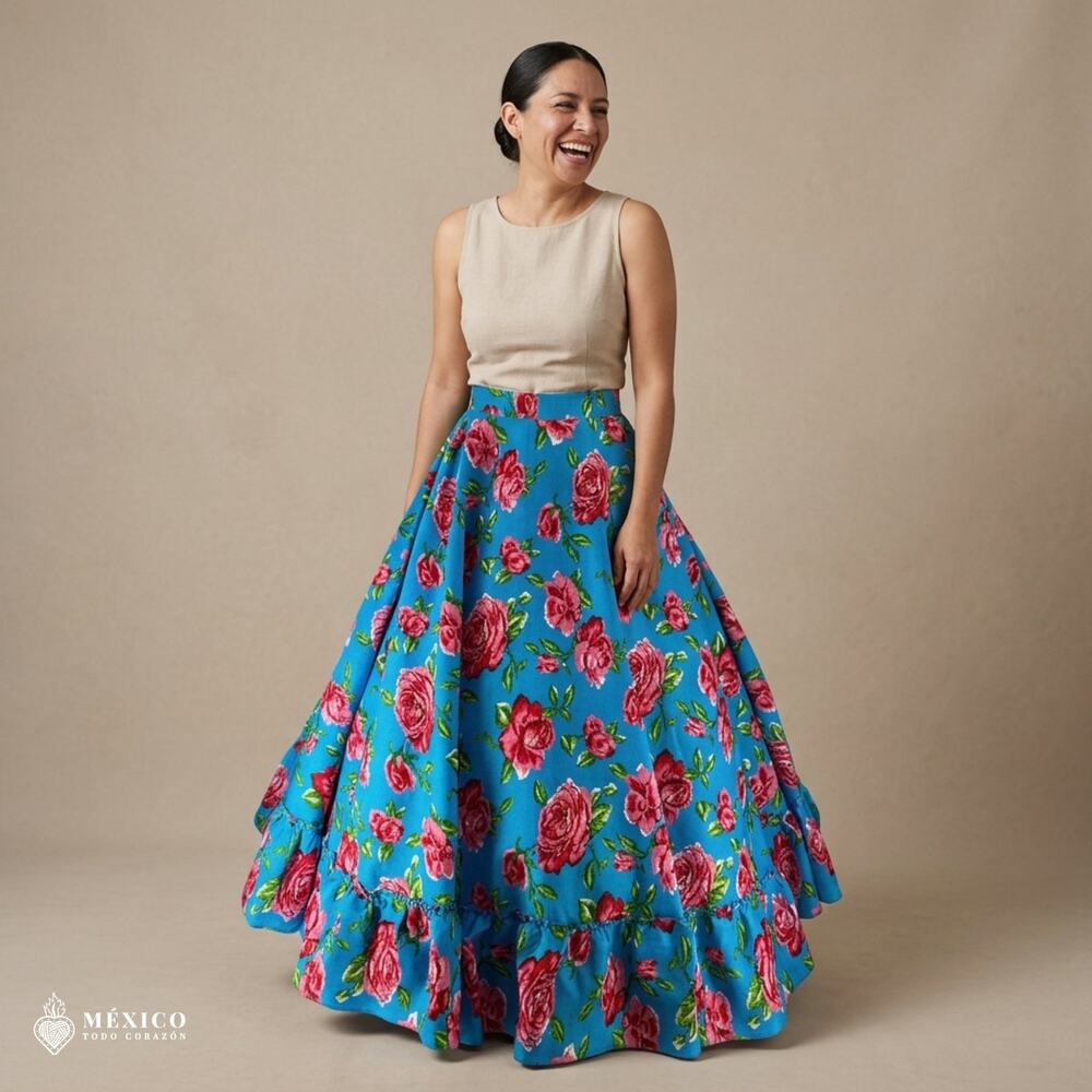 Mexican Floral Skirt – Traditional Folkloric Adjustable Waist Skirt 39" (100 cm)